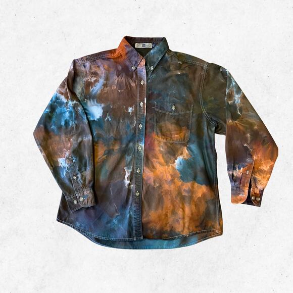 Ice Dyed Long-sleeve Button-up - Earthy Fall Winter Boho  (Women's Medium) - Picture 1 of 11
